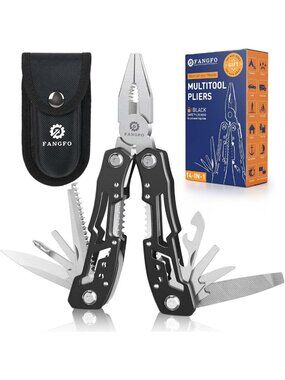 14-in-1 Stainless Steel Multitool with Lock, Pliers, Knife, Screwdriver & Sheath